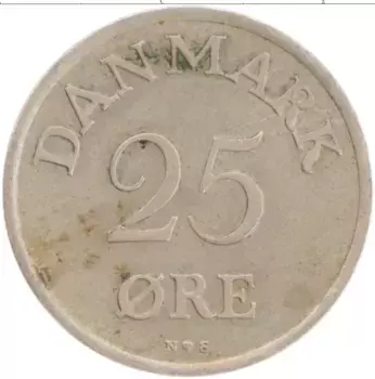 Монета 25 эре Дании 1949 года Медно-никель Фредерик IX