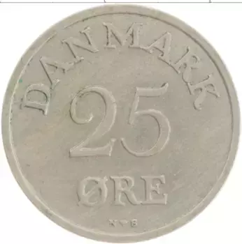 Монета 25 эре Дании 1950 года Медно-никель Фредерик IX