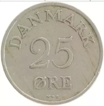 Монета 25 эре Дании 1950 года Медно-никель Фредерик IX
