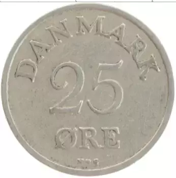 Монета 25 эре Дании 1951 года Медно-никель Фредерик IX