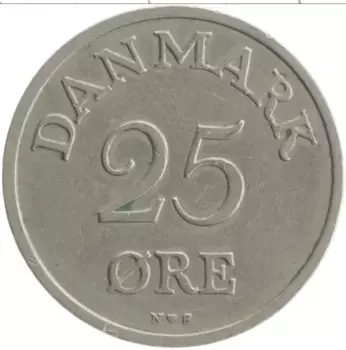 Монета 25 эре Дании 1953 года Медно-никель Фредерик IX