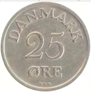 Монета 25 эре Дании 1954 года Медно-никель Фредерик IX