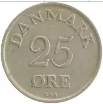 Монета 25 эре Дании 1956 года Медно-никель Фредерик IX