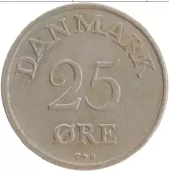 Монета 25 эре Дании 1957 года Медно-никель Фредерик IX