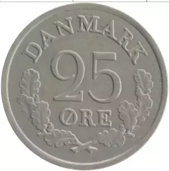 Монета 25 эре Дании 1961 года Медно-никель Фредерик IX