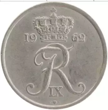 Монета 25 эре Дании 1962 года Медно-никель Фредерик IX