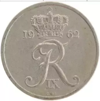 Монета 25 эре Дании 1962 года Медно-никель Фредерик IX