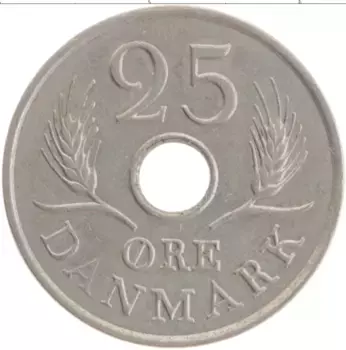 Монета 25 эре Дании 1966 года Медно-никель Кристиан IX