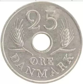 Монета 25 эре Дании 1966 года Медно-никель Фредерик IX