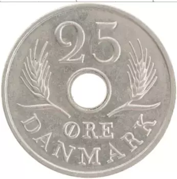 Монета 25 эре Дании 1967 года Медно-никель Фредерик IX