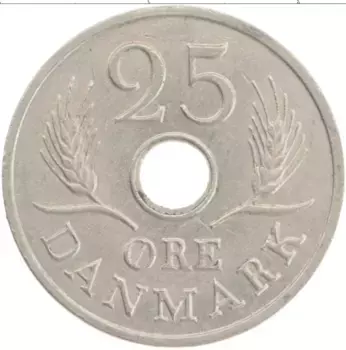 Монета 25 эре Дании 1967 года Медно-никель Фредерик IX