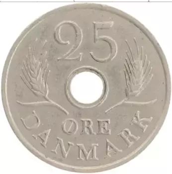 Монета 25 эре Дании 1967 года Медно-никель Фредерик IX