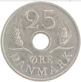 Монета 25 эре Дании 1967 года Медно-никель Фредерик IX