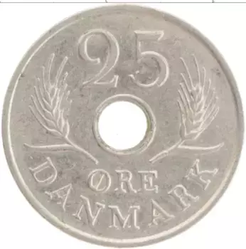 Монета 25 эре Дании 1967 года Медно-никель Фредерик IX