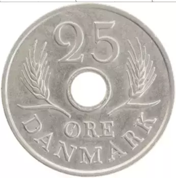 Монета 25 эре Дании 1969 года Медно-никель Фредерик IX