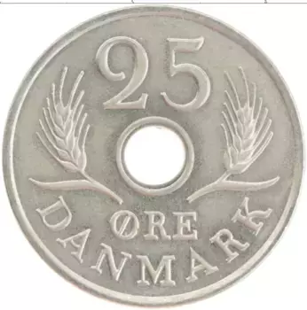 Монета 25 эре Дании 1972 года Медно-никель Фредерик IХ