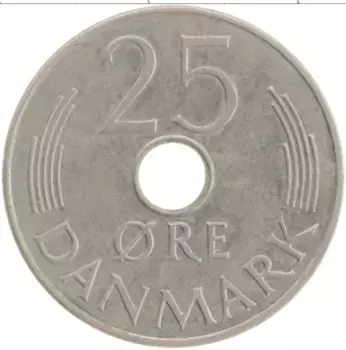 Монета 25 эре Дании 1973 года Медно-никель Маргрете II