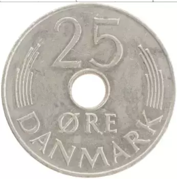 Монета 25 эре Дании 1973 года Медно-никель Маргрете II
