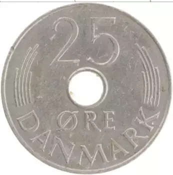 Монета 25 эре Дании 1976 года Медно-никель Маргрете II