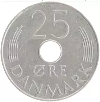 Монета 25 эре Дании 1976 года Медно-никель Маргрете II