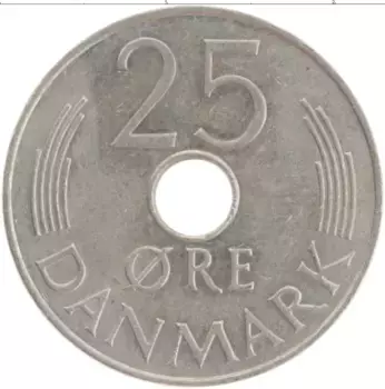 Монета 25 эре Дании 1977 года Медно-никель Маргрет II