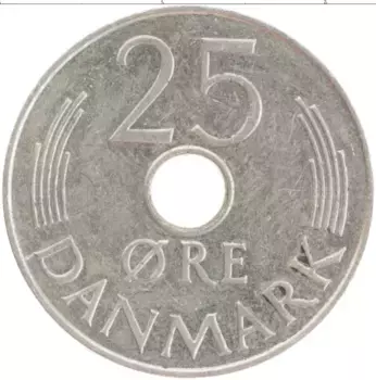 Монета 25 эре Дании 1977 года Медно-никель Маргретте II