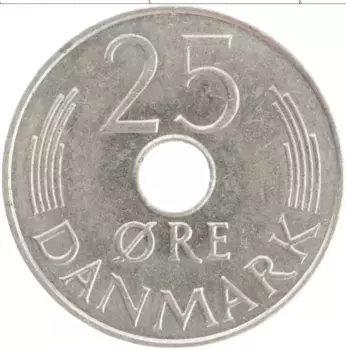 Монета 25 эре Дании 1979 года Медно-никель Маргрете II