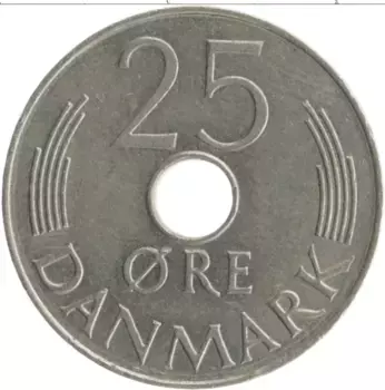Монета 25 эре Дании 1980 года Медно-никель Маргрете II