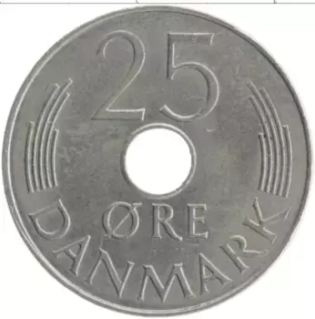 Монета 25 эре Дании 1980 года Медно-никель Маргрете II