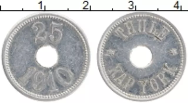 Монета 25 эре Гренландии 1910 года Алюминий Токен торговой станции THULE-Kap York Artic