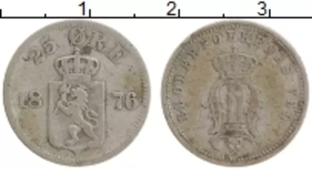 Монета 25 эре Норвегии 1876 года Серебро Оскар II