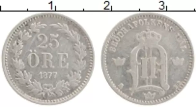 Монета 25 эре Швеции 1877 года Серебро Оскар II
