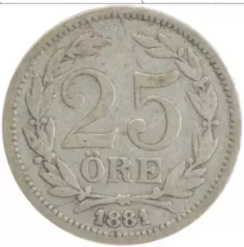 Монета 25 эре Швеции 1881 года Серебро Оскар II
