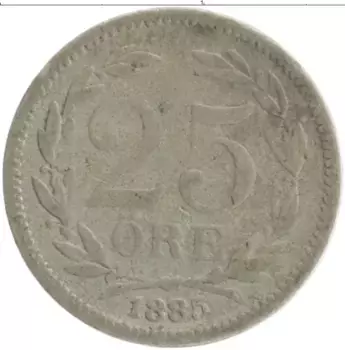 Монета 25 эре Швеции 1885 года Серебро Оскар II