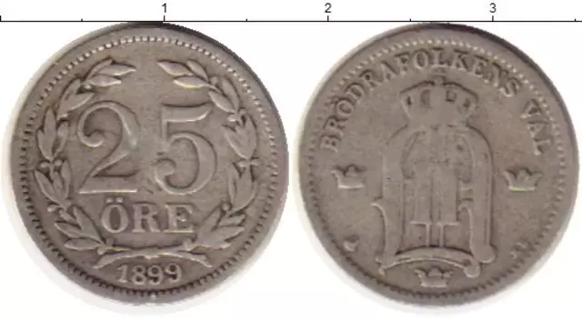 Монета 25 эре Швеции 1899 года Серебро Оскар II