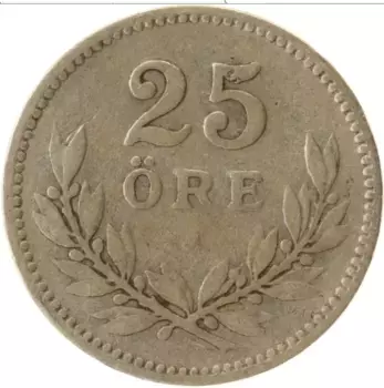 Монета 25 эре Швеции 1919 года Серебро