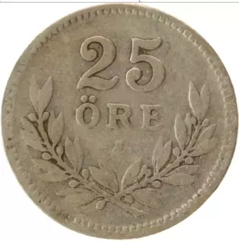 Монета 25 эре Швеции 1919 года Серебро