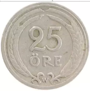 Монета 25 эре Швеции 1921 года Медно-никель Густав V