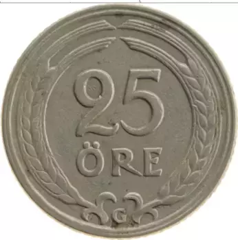 Монета 25 эре Швеции 1940 года Медно-никель Густав V