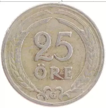 Монета 25 эре Швеции 1940 года Медно-никель Густав V