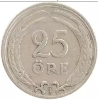 Монета 25 эре Швеции 1946 года Медно-никель Густав V