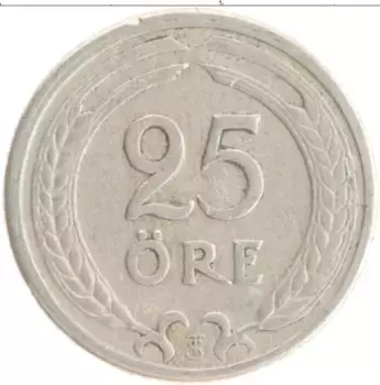 Монета 25 эре Швеции 1947 года Медно-никель Густав V