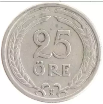 Монета 25 эре Швеции 1947 года Медно-никель Густав V