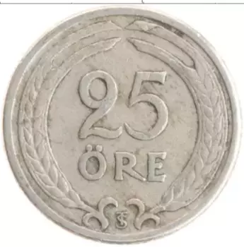 Монета 25 эре Швеции 1947 года Медно-никель Густав V