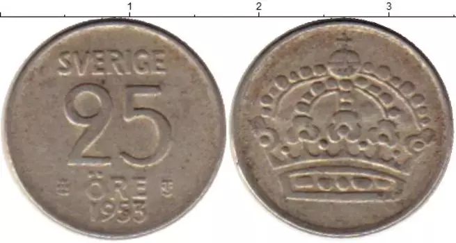 Монета 25 эре Швеции 1953 года Серебро