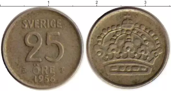 Монета 25 эре Швеции 1956 года Серебро Густав VI Адольф