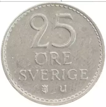 Монета 25 эре Швеции 1973 года Медно-никель Густав VI Адольф