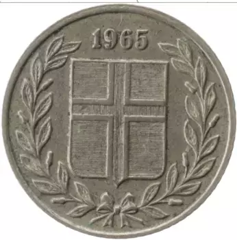 Монета 25 аурар Исландии 1965 года Медно-никель