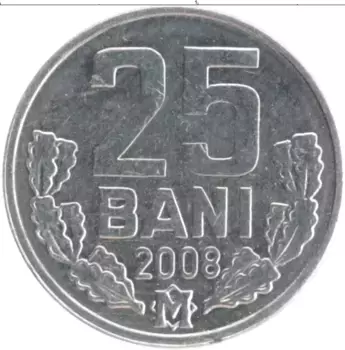 Монета 25 бани Молдавии 2008 года Алюминий