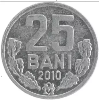 Монета 25 бани Молдавии 2010 года Алюминий
